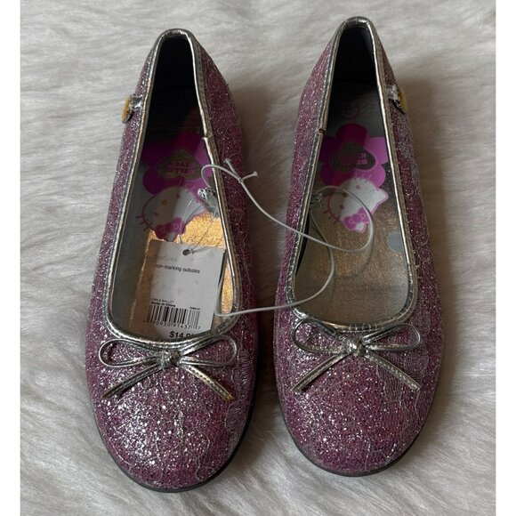 Sanrio Hello Kitty 2009 Big Kids 3 Ballet Flats Lace Shimmer Metallic NWT - Picture 1 of 5